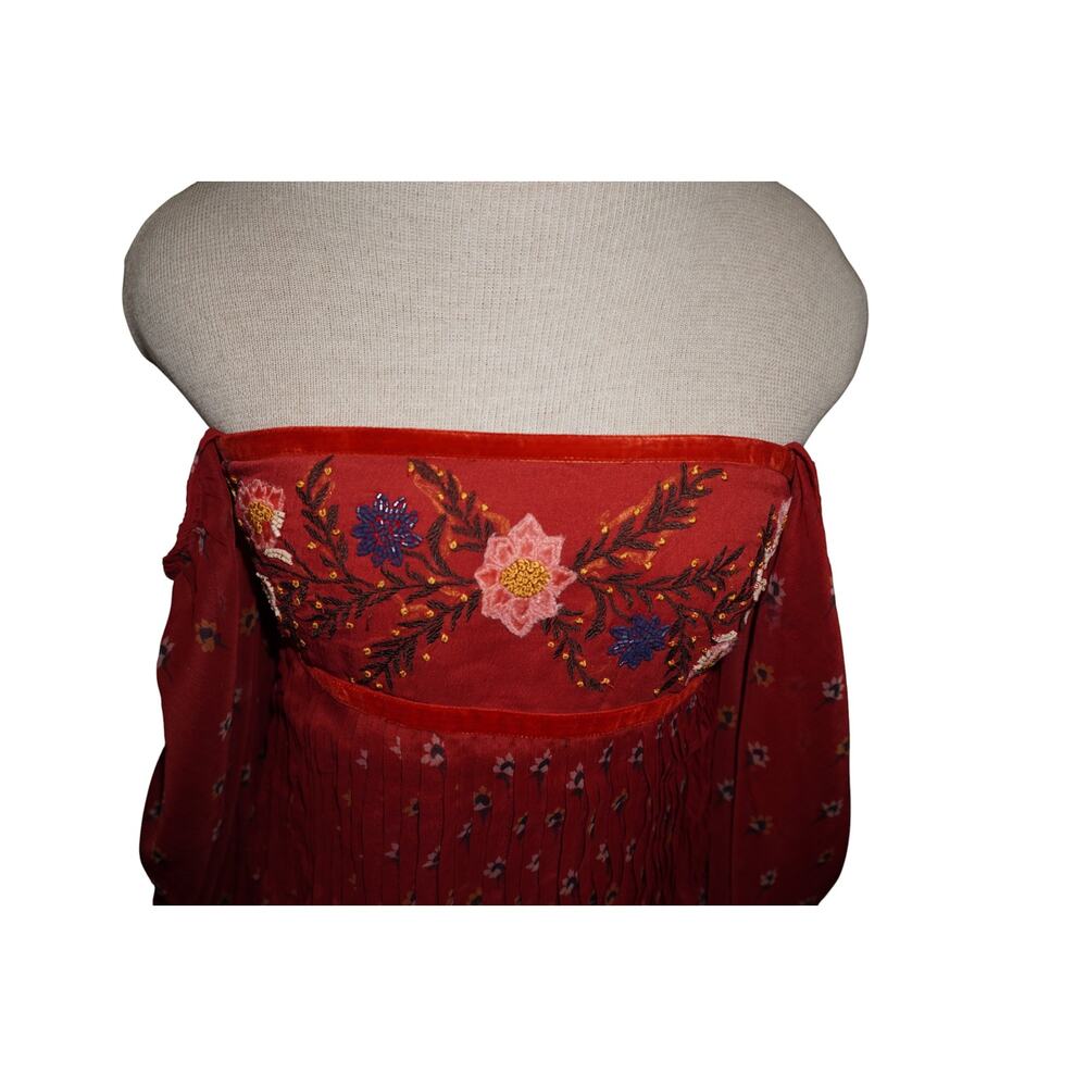 Free People Through The Meadows Mini Dress Red Embroidered Boho Fairycore S - Picture 10 of 10